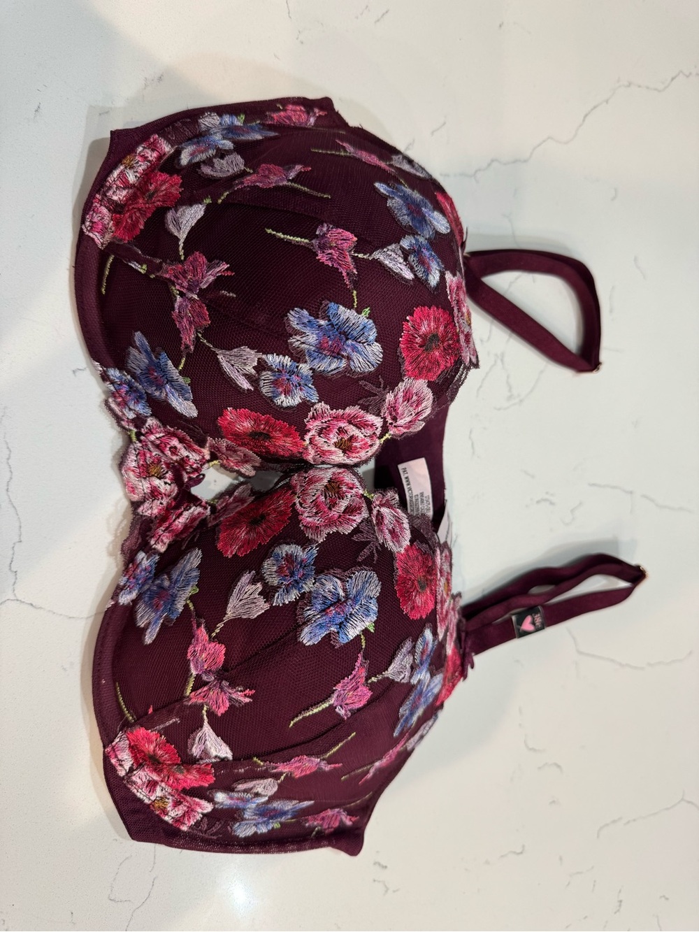 Floral Embroidered Molded Bra - Burgundy